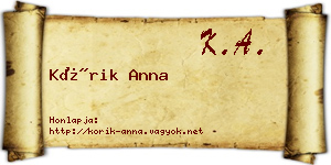 Kórik Anna névjegykártya