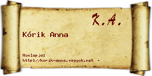 Kórik Anna névjegykártya